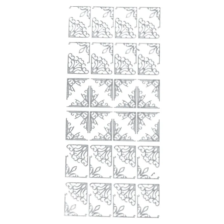 Sticker, Ecken 1, 3 verschiedene Designs, Perlmuttfolie, silber