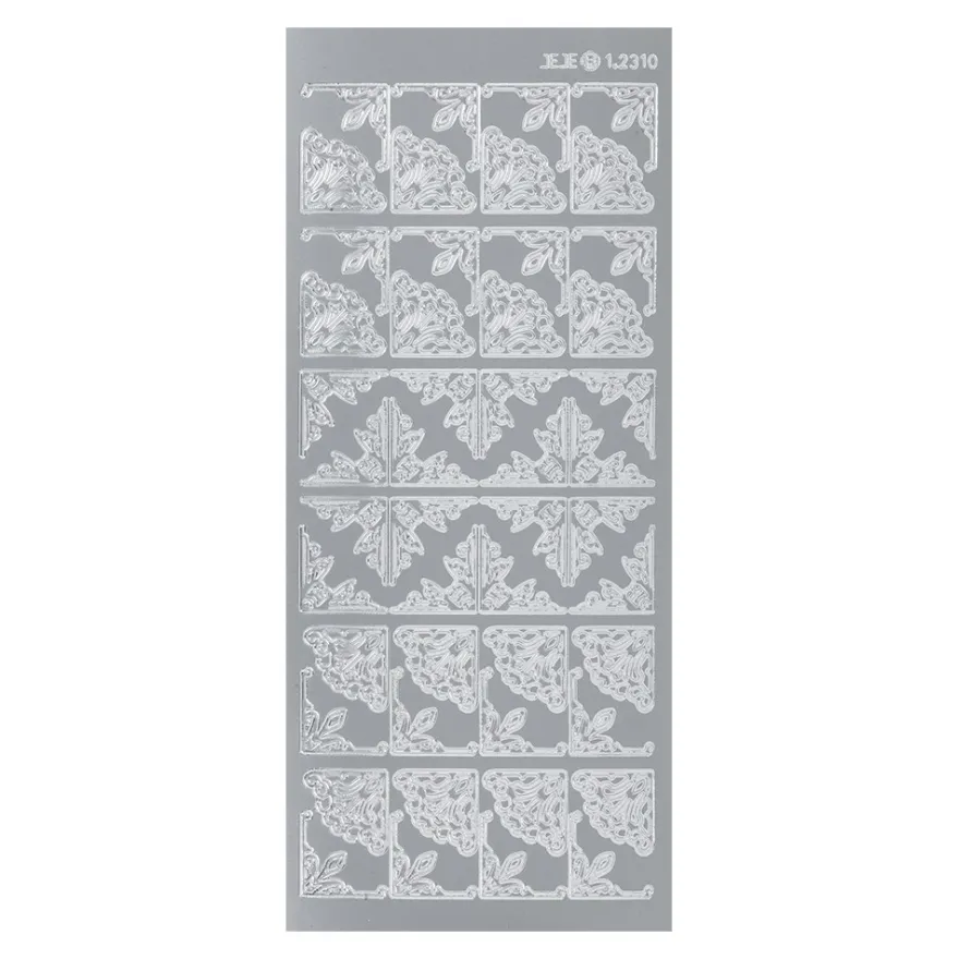 Sticker, Ecken 1, 3 verschiedene Designs, Perlmuttfolie, silber