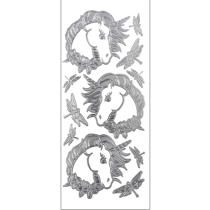 Sticker, Einhörner & Libellen, Perlmuttfolie, silber