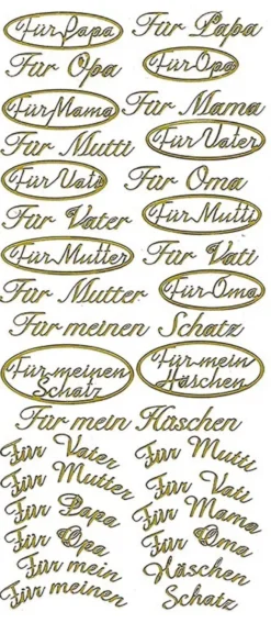 Sticker "Für Mama", "Für Papa", "Für meinen Schatz", gold