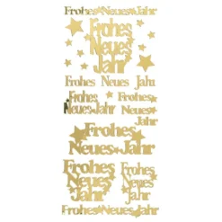 Sticker Frohes Neues Jahr, Spiegelfolie, gold