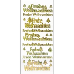 Sticker, Frohe Weihnachten, Holografie-Folie, gold