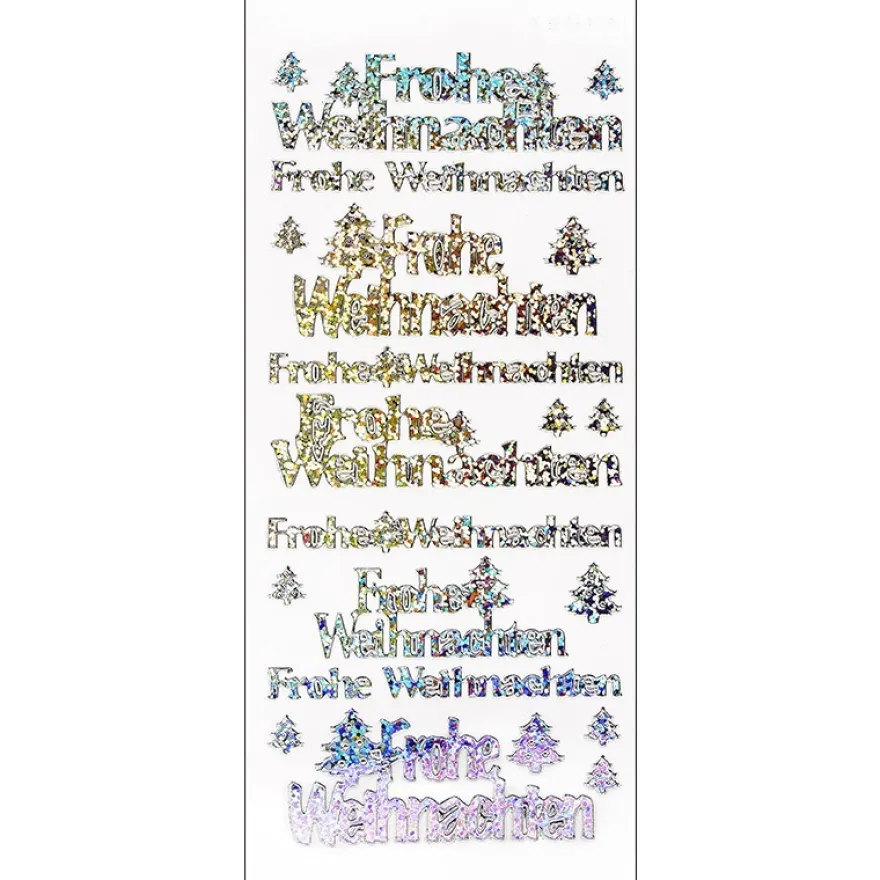 Sticker, Frohe Weihnachten, Holografie-Folie, silber