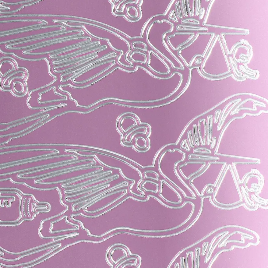 Sticker, Geburt/Storch, Spiegelfolie, rosa