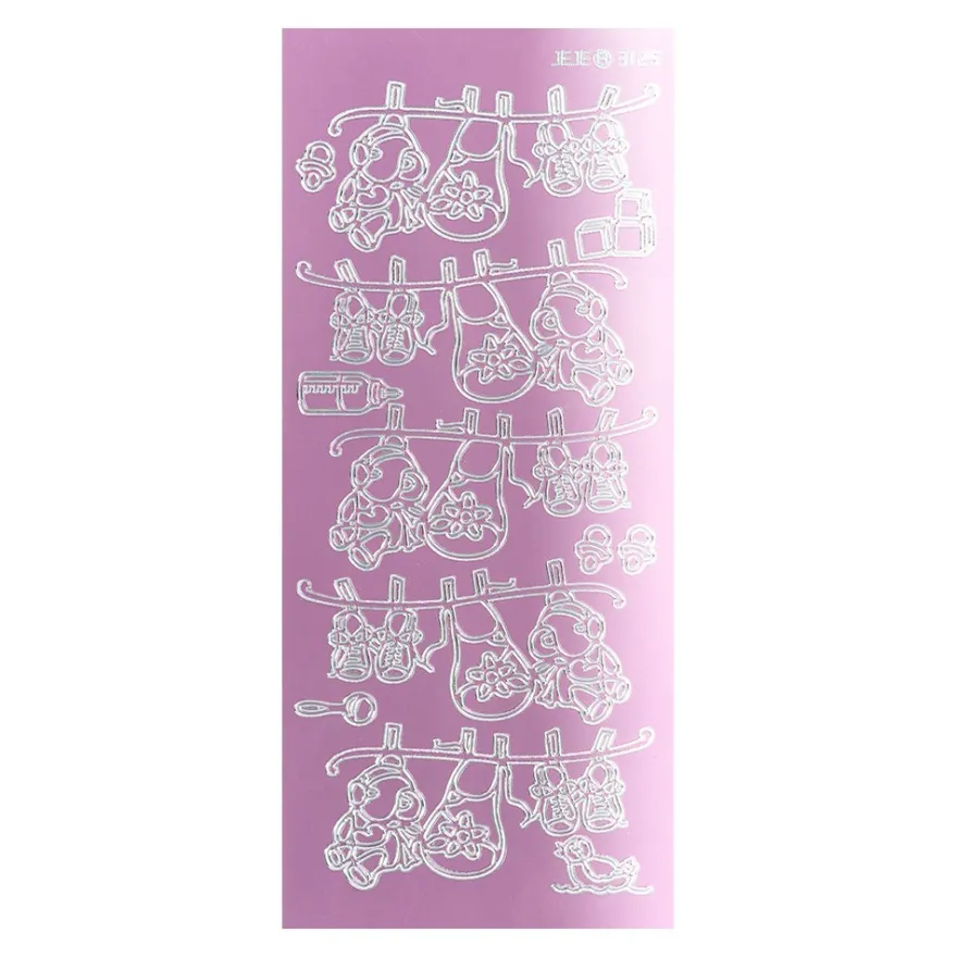 Sticker, Geburt/Wäscheleine, Spiegelfolie, rosa