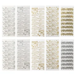 Sticker, Glückwünsche 1, Perlmutt- und Spiegelfolie, gold und silber, 5 Designs, 10 Bogen