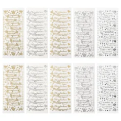Sticker, Glückwünsche 4, Perlmutt- und spiegelfolie, gold und silber, 5 Designs, 10 Bogen