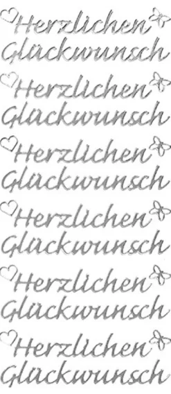 Sticker, Herzlichen Glückwunsch, Perlmuttfolie, silber
