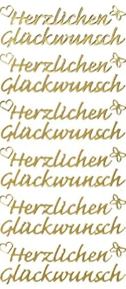 Sticker, Herzlichen Glückwunsch, Perlmuttfolie, gold