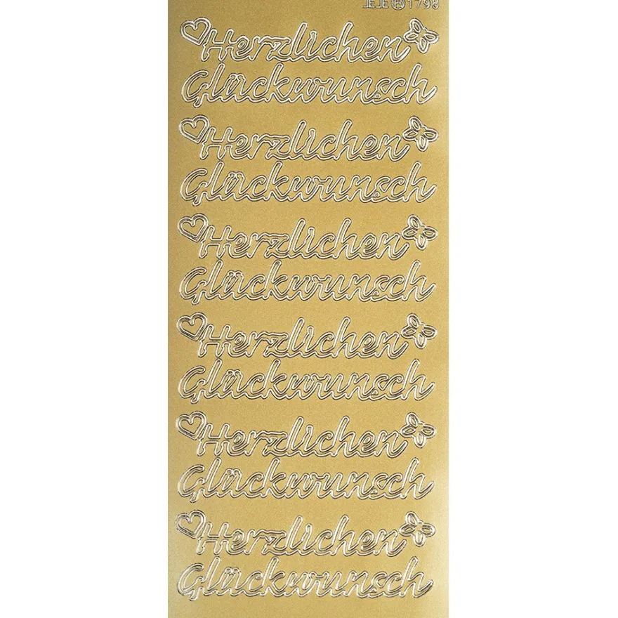 Sticker, Herzlichen Glückwunsch, Perlmuttfolie, gold