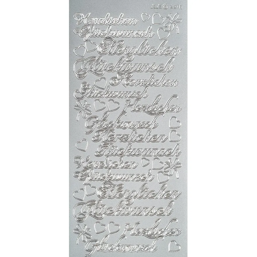 Sticker, Herzlichen Glückwunsch, Perlmuttfolie, silber