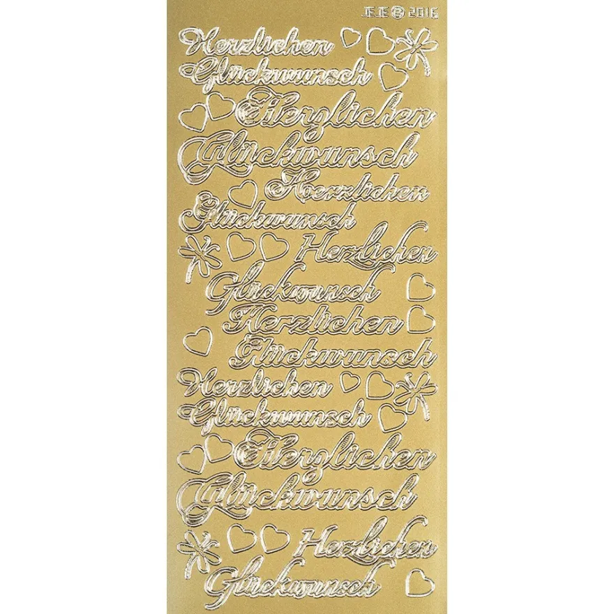 Sticker, Herzlichen Glückwunsch, Perlmuttfolie, gold