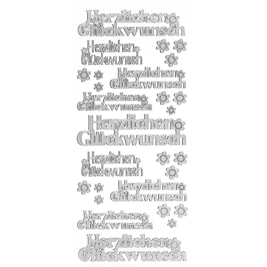 Sticker, Herzlichen Glückwunsch, Diamantfolie, silber