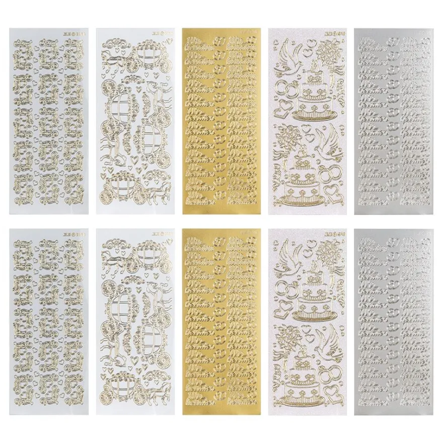 Sticker, Hochzeit 2, Perlmutt- und Lackfolie, 5 verschiedene Designs, 10 Bogen
