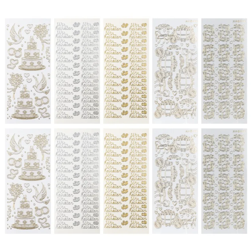 Sticker, Hochzeit 2, Perlmutt- und Lackfolie, 5 verschiedene Designs, 10 Bogen