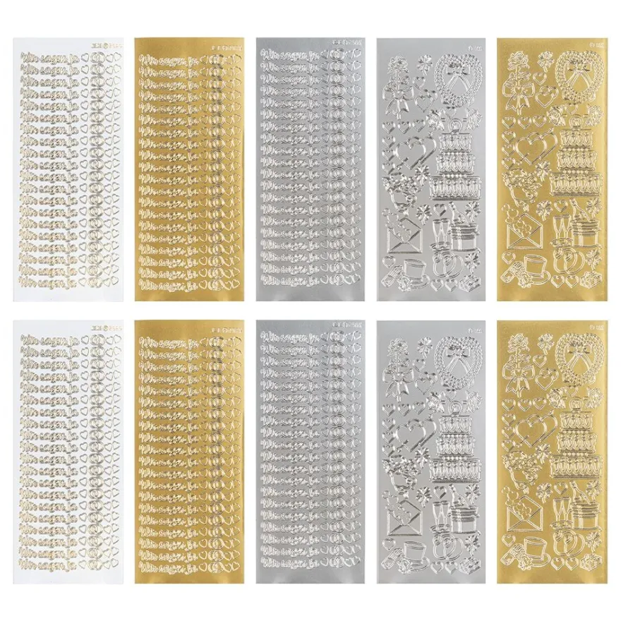 Sticker, Hochzeit 3, Perlmutt- und Lackfolie, 5 verschiedene Designs, 10 Bogen