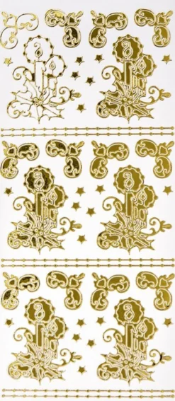 Sticker, Kerzen mit Ilex & Ecken, Spiegelfolie, gold
