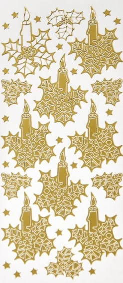 Sticker, Kerzen mit Ilex, Perlmuttfolie, gold