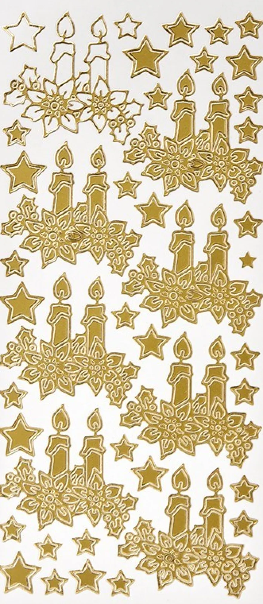 Sticker, Kerzen mit Weihnachtssternen, Perlmuttfolie, gold