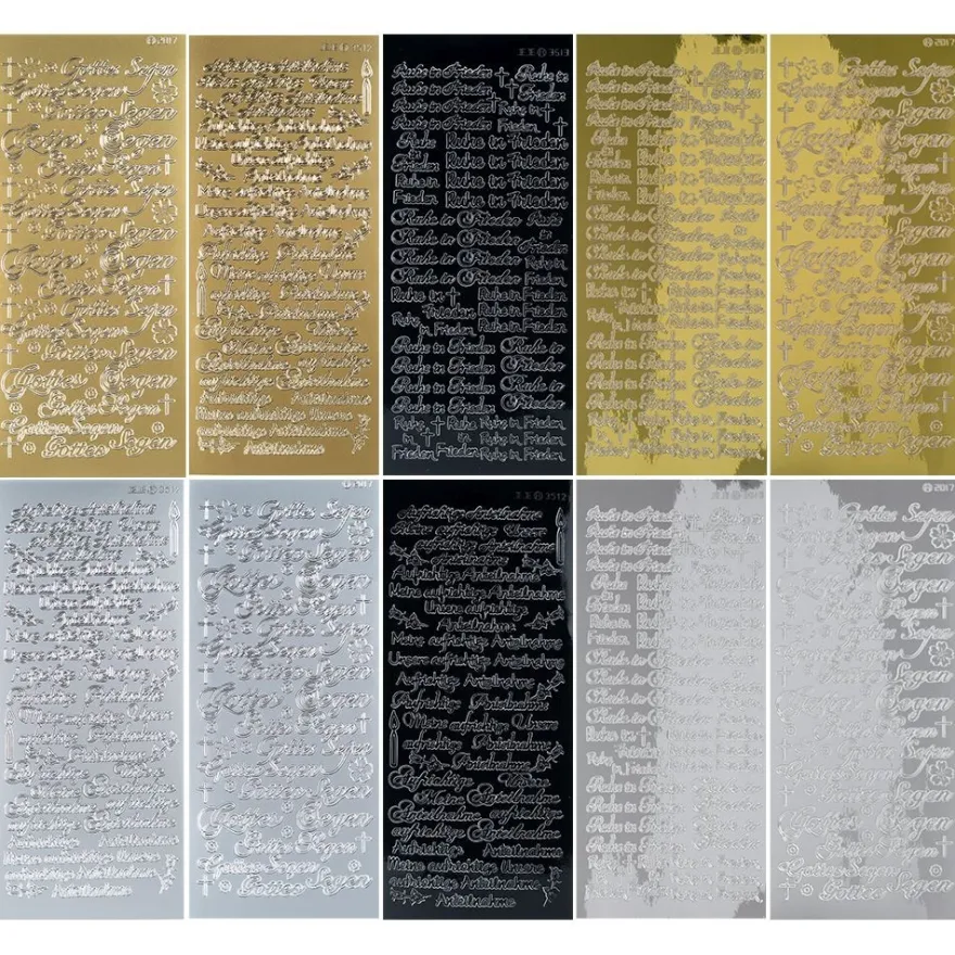 Sticker, Kondolenz, verschiedene Designs in Silber, Gold und Schwarz, 10 Bogen