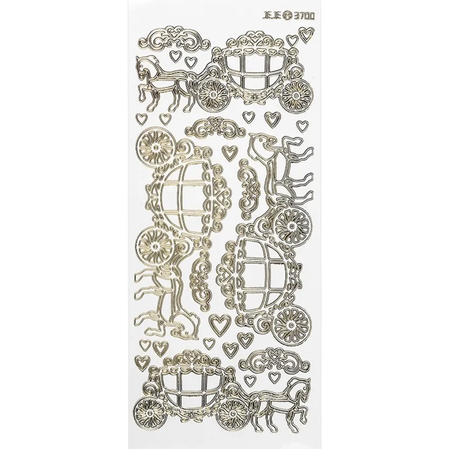 Sticker, Lackfolie, Hochzeitskutsche mit Ornamenten und Herzen, weiß