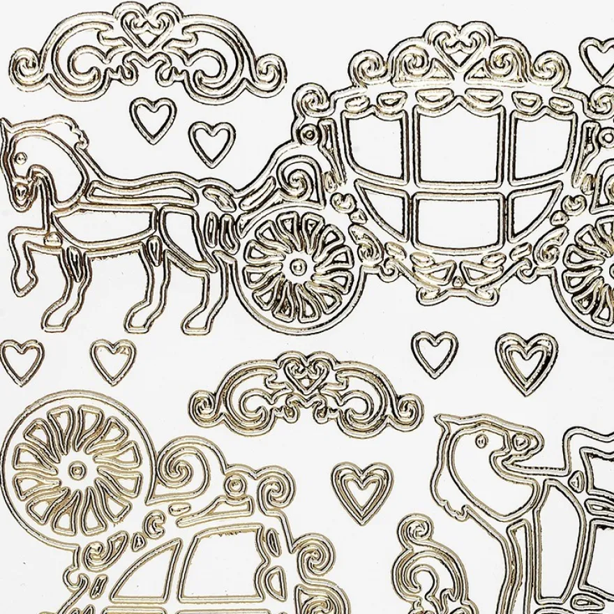 Sticker, Lackfolie, Hochzeitskutsche mit Ornamenten und Herzen, weiß