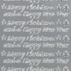 Sticker, Merry Christmas and a Happy New Year, Perlmuttfolie, silber