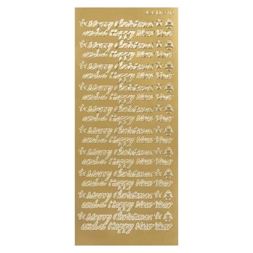 Sticker, Merry Christmas and a Happy New Year, Perlmuttfolie, gold