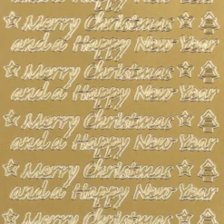 Sticker, Merry Christmas and a Happy New Year, Perlmuttfolie, gold