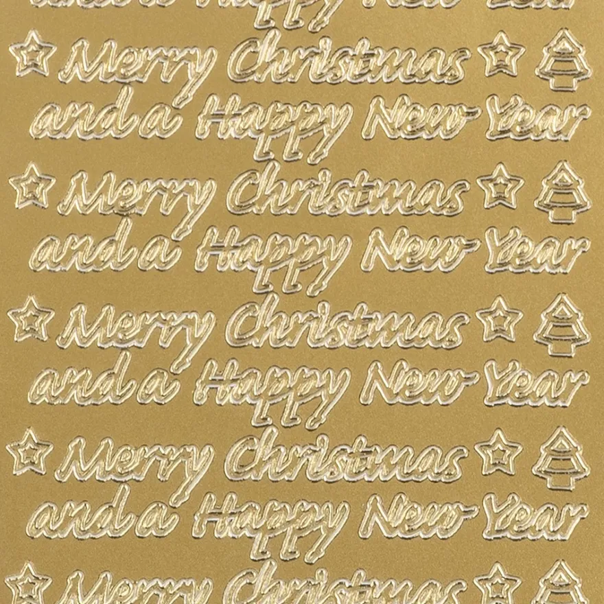 Sticker, Merry Christmas and a Happy New Year, Perlmuttfolie, gold