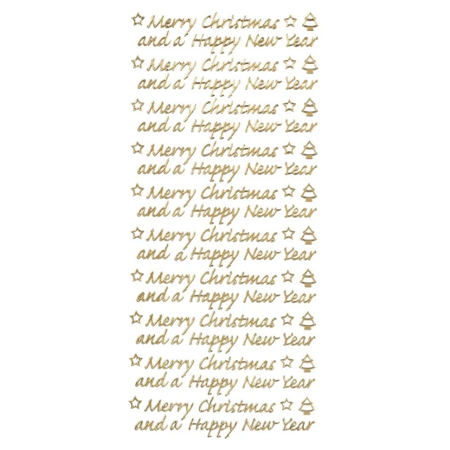 Sticker, Merry Christmas and a Happy New Year, Perlmuttfolie, gold