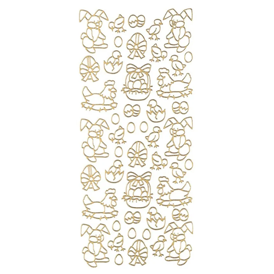 Sticker, Ostermotiv Hase und Huhn, gold