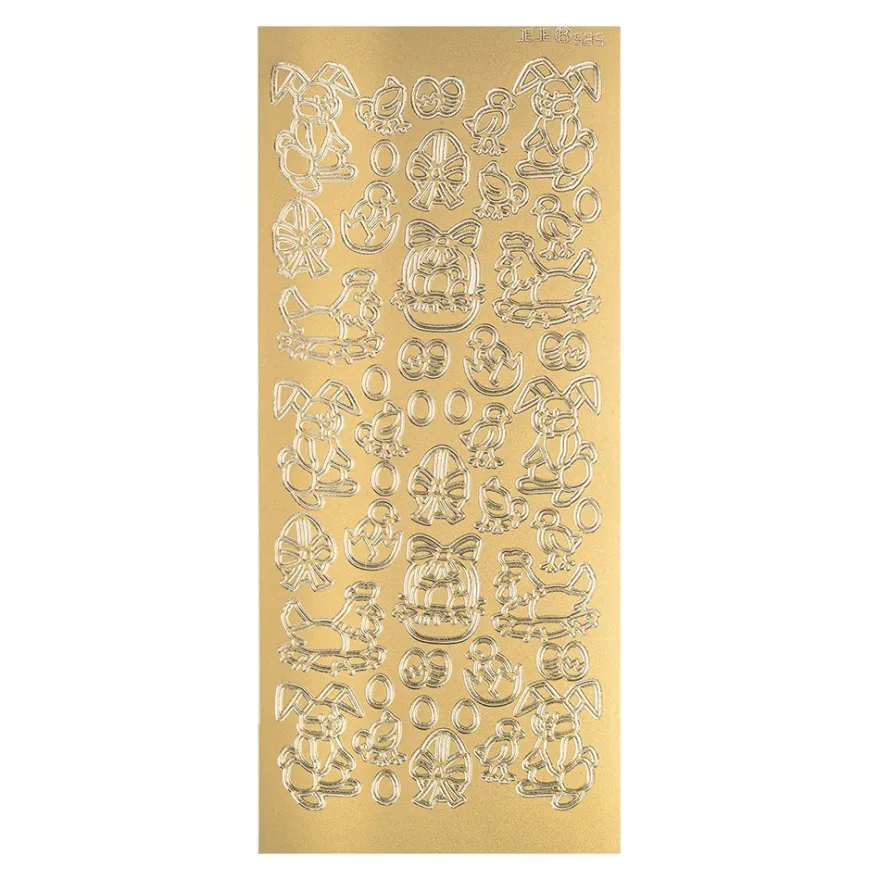 Sticker, Ostermotiv Hase und Huhn, gold