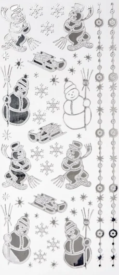 Sticker, Schneemänner & Schlitten, Spiegelfolie, silber