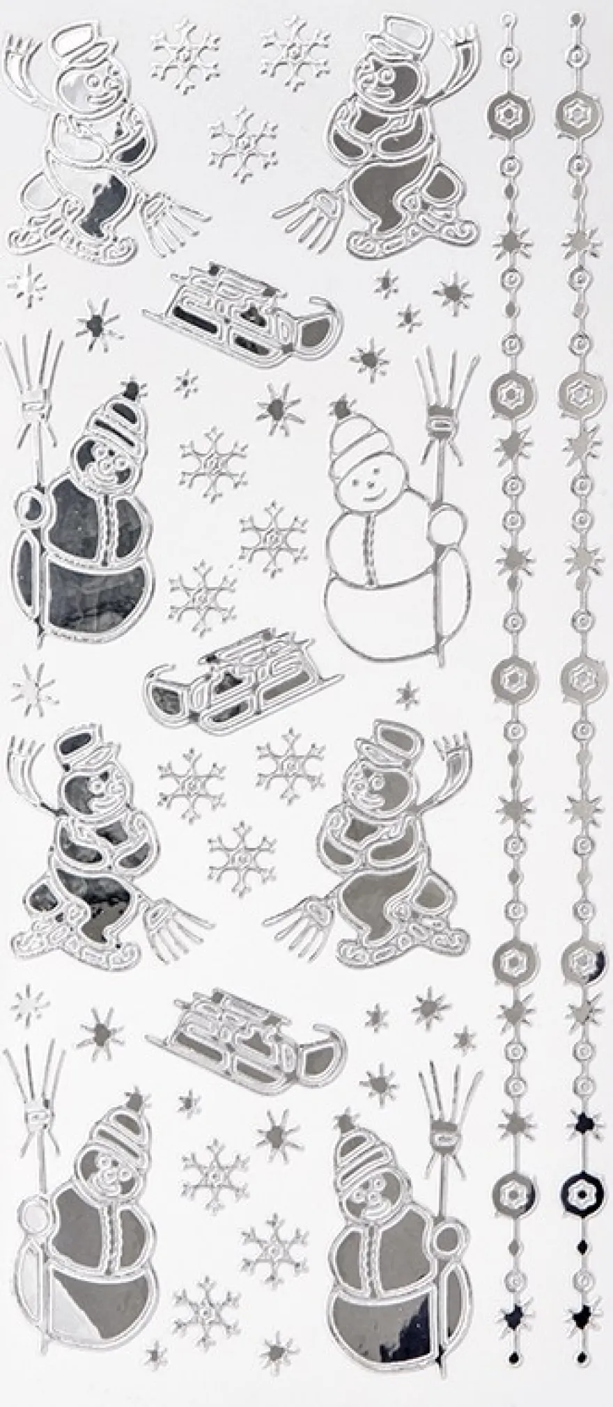 Sticker, Schneemänner & Schlitten, Spiegelfolie, silber