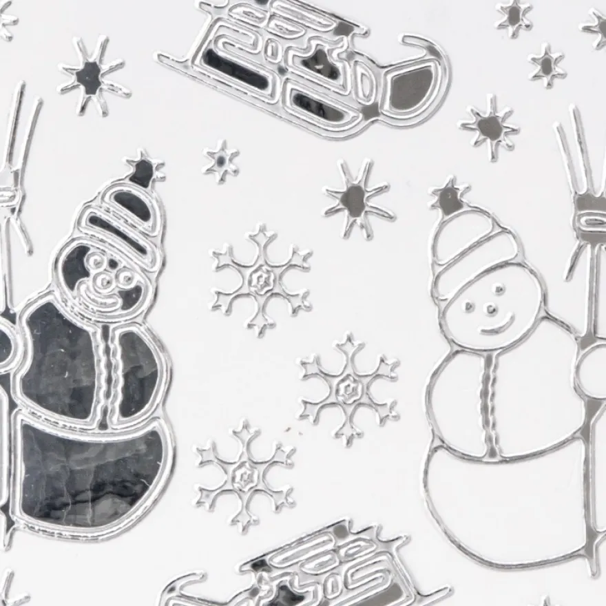 Sticker, Schneemänner & Schlitten, Spiegelfolie, silber