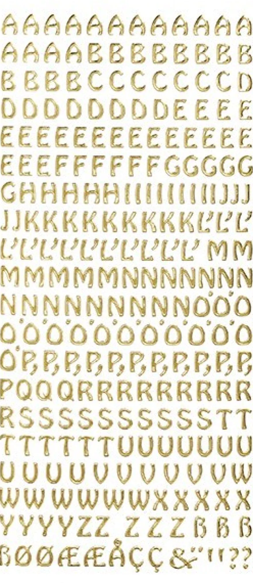 Sticker, Schrift, ABC Großbuchstaben, gold