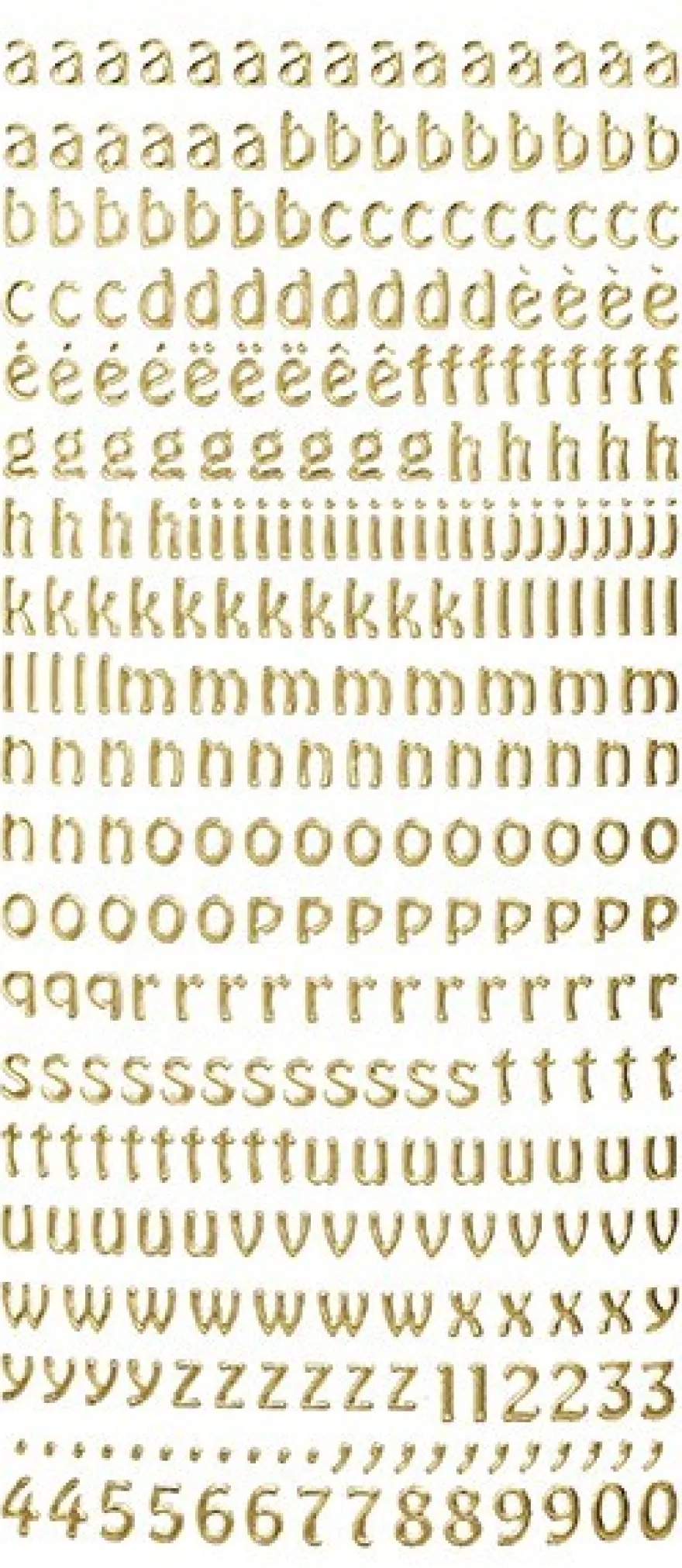 Sticker, Schrift, abc Kleinbuchstaben, gold