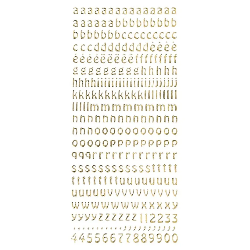 Sticker, Schrift, abc, Kleinbuchstaben, Spiegelfolie, gold