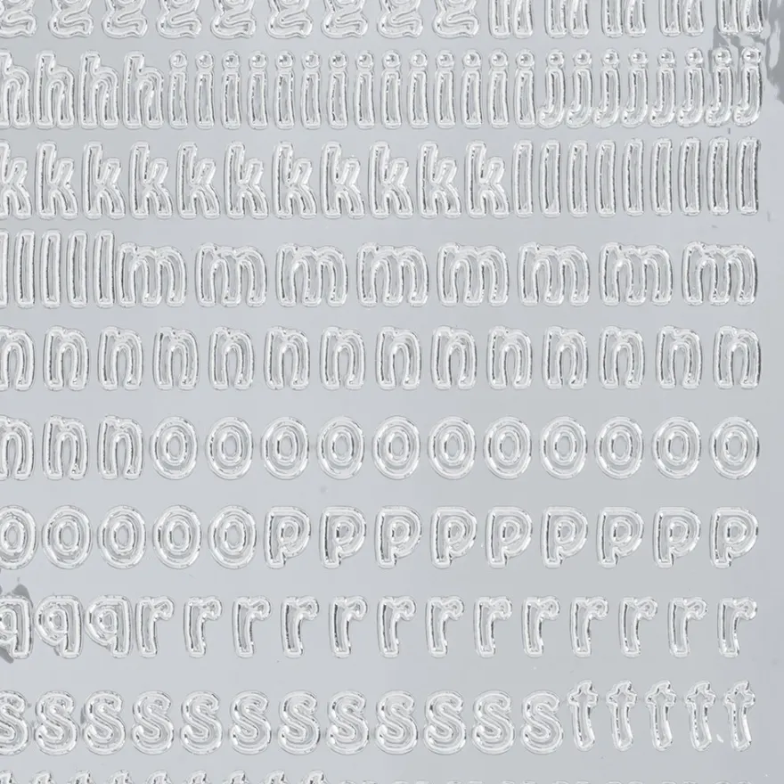 Sticker, Schrift, abc, Kleinbuchstaben, Spiegelfolie, silber
