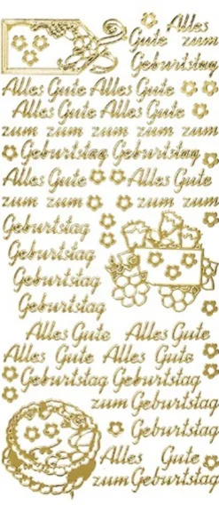 Sticker, Schrift, Alles Gute zum Geburtstag, Perlmuttfolie, gold