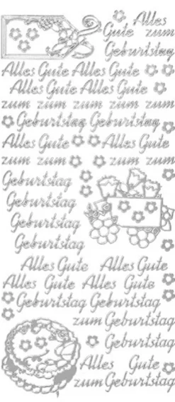 Sticker, Schrift, Alles Gute zum Geburtstag, Perlmuttfolie, silber