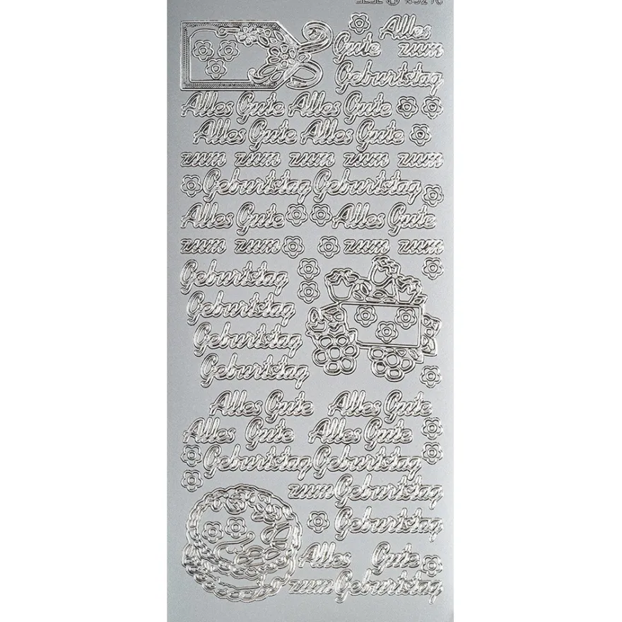 Sticker, Schrift, Alles Gute zum Geburtstag, Perlmuttfolie, silber