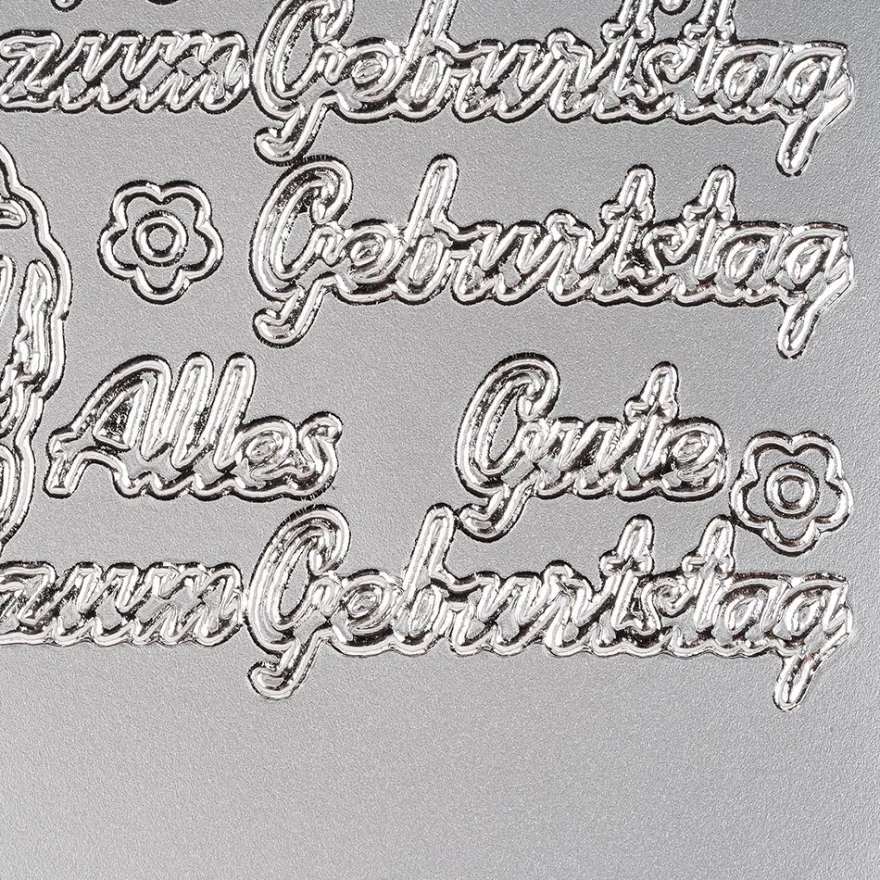 Sticker, Schrift, Alles Gute zum Geburtstag, Perlmuttfolie, silber