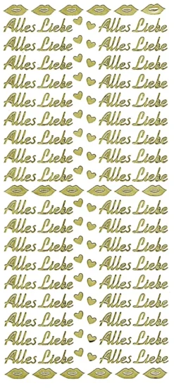 Sticker, Schrift, Alles Liebe, Perlmuttfolie, gold