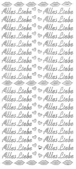 Sticker, Schrift, Alles Liebe, Perlmuttfolie, silber