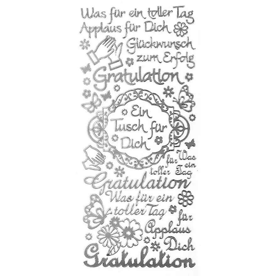 Sticker, Schriften, "Gratulation/Applaus", uvm., Spiegelfolie, silber