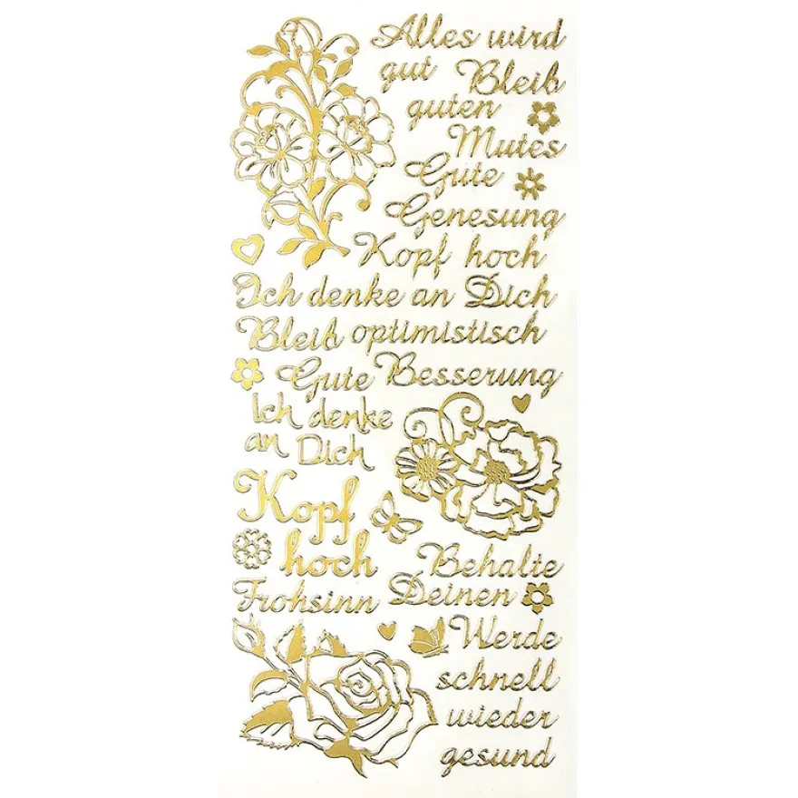 Sticker, Schriften, "Kopf hoch/Gute Besserung", uvm., Spiegelfolie, gold