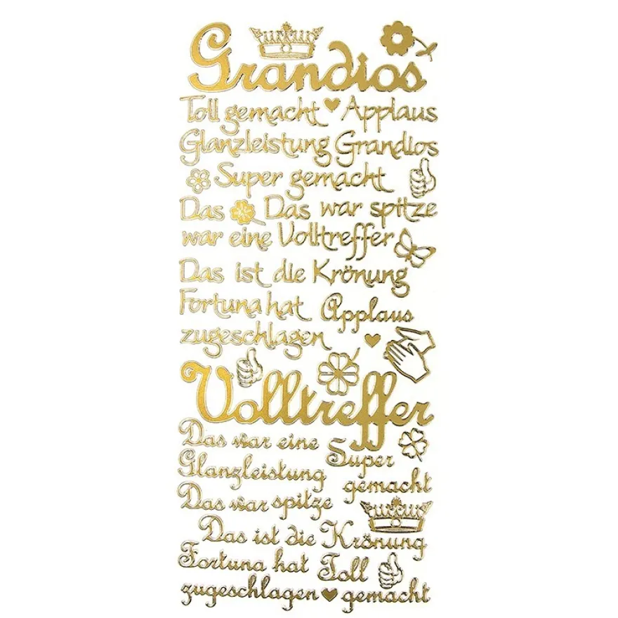 Sticker, Schriften, "Super/Applaus", uvm., Perlmuttfolie, gold