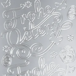 Sticker, Schrift, Frohe Ostern 2, Perlmuttfolie, silber